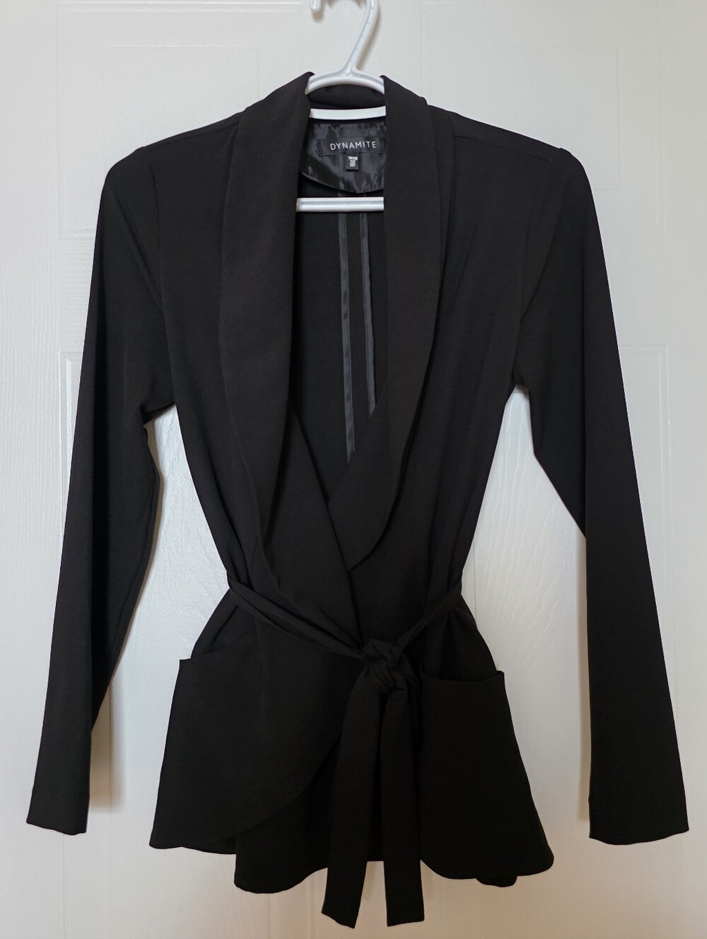 Dynamite Wrap Blazer with Belted Waist, Black, XSmall